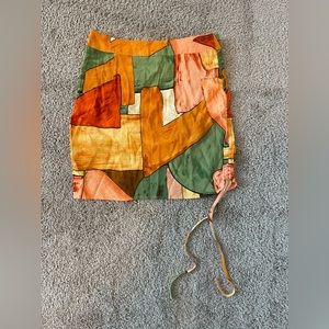 Colorful drawstring linen mini skirt